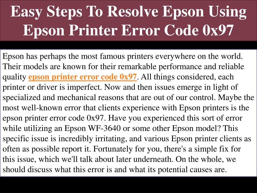 Ppt Easy Steps To Resolve Epson Using Epson Printer Error Code X