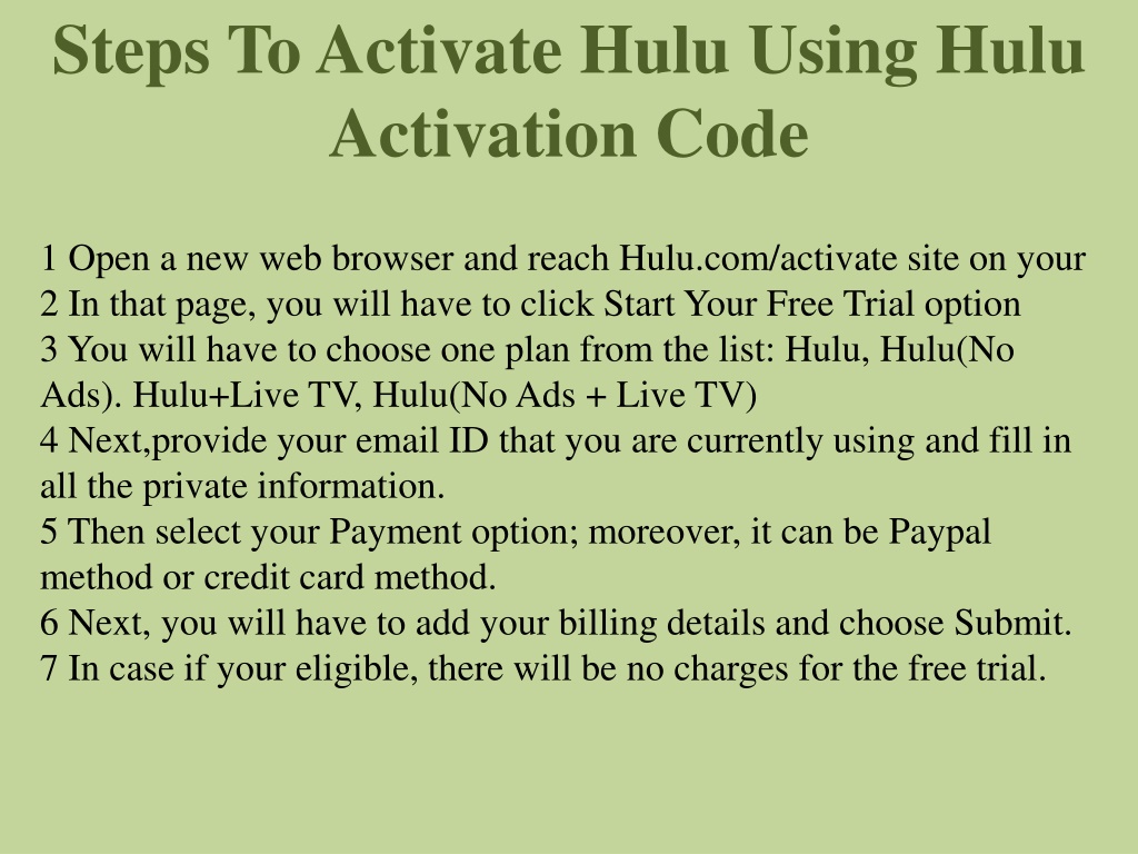 Ppt How To Activate Hulu Using Hulu Activation Code Powerpoint