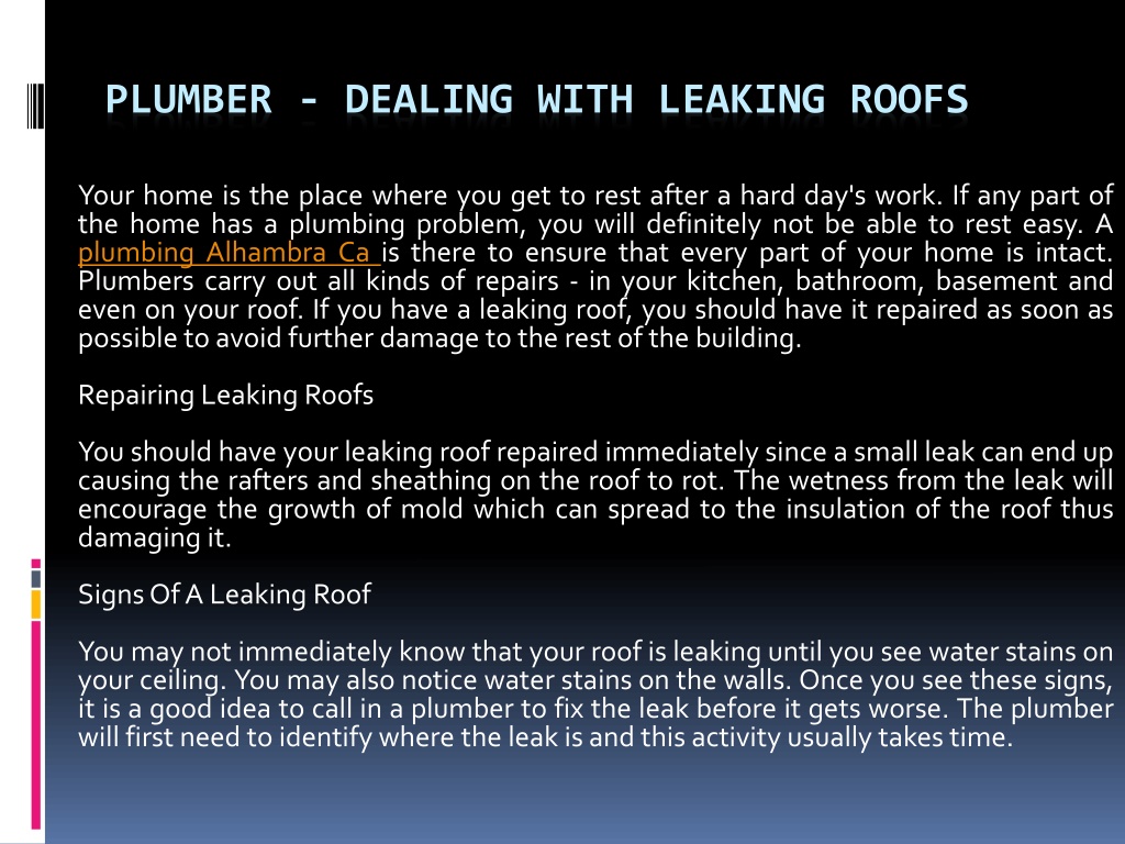 Ppt Plumber Dealing With Leaking Roofs Powerpoint Presentation