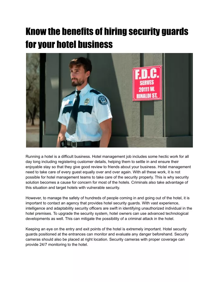 Ppt Know The Benefits Of Hiring Security Guards For Your Hotel