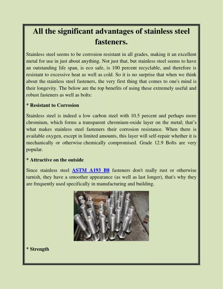 PPT All The Significant Advantages Of Stainless Steel Fasteners