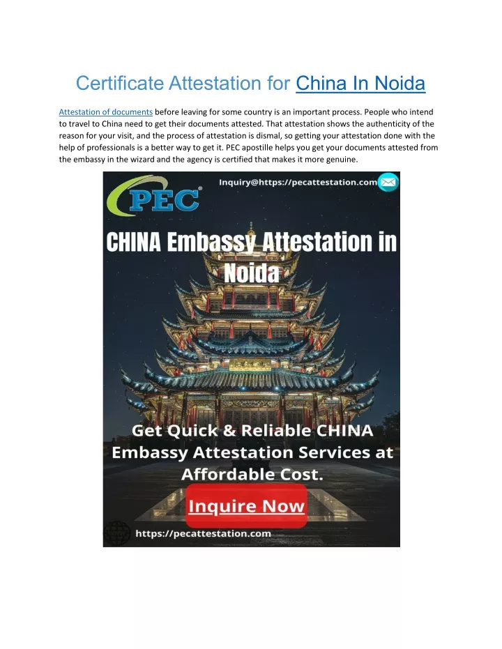 PPT Certificate Attestation For China In Noida PowerPoint