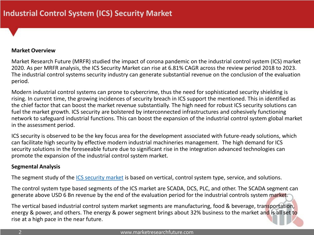 PPT Industrial Control System ICS Security Market Estimated To