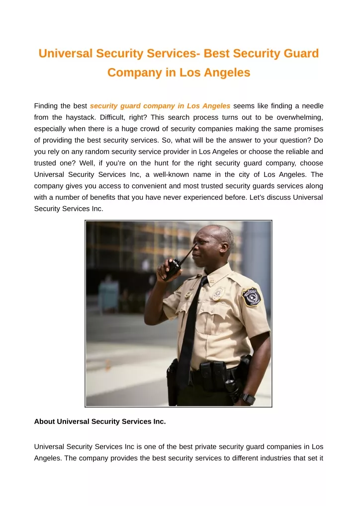 PPT Top Reasons To Hire The Security Guard Company In Los Angeles