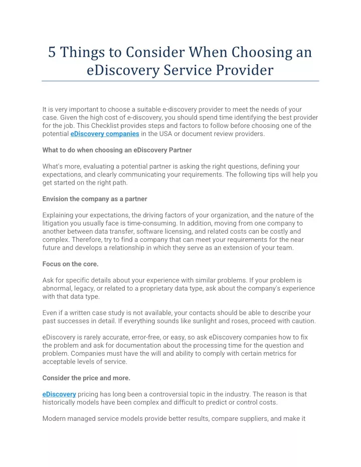 Ppt Things To Consider When Choosing An Ediscovery Service Provider