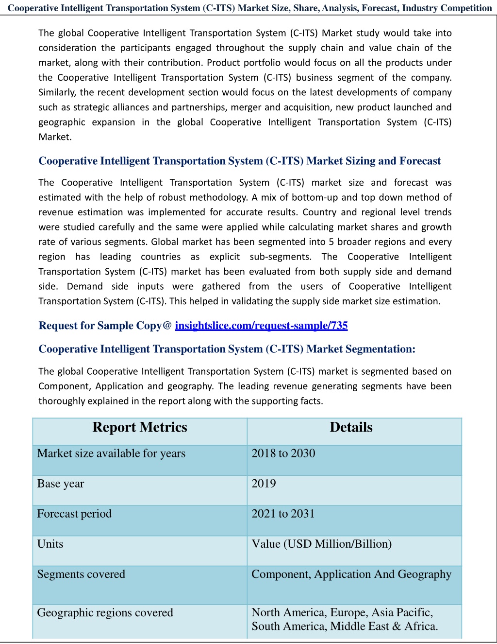 PPT Cooperative Intelligent Transportation System C ITS Market 2021