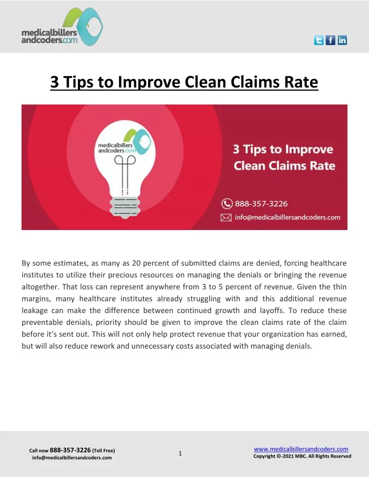 PPT 3 Tips To Improve Clean Claims Rate PowerPoint Presentation Free