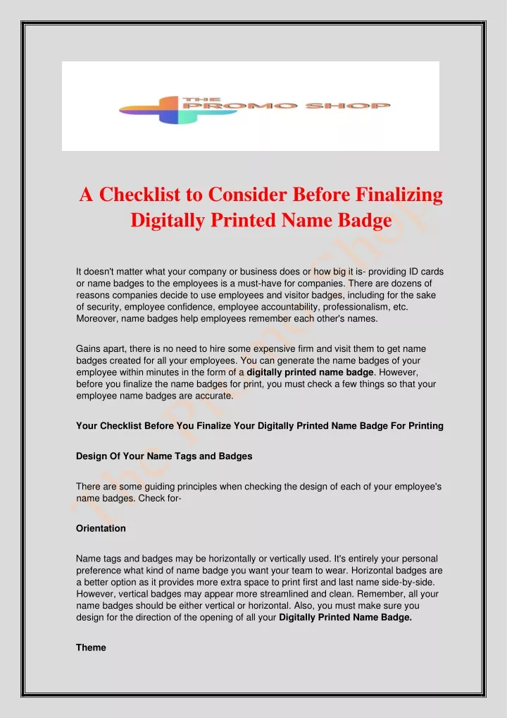 PPT A Checklist To Consider Before Finalizing Digitally Printed Name