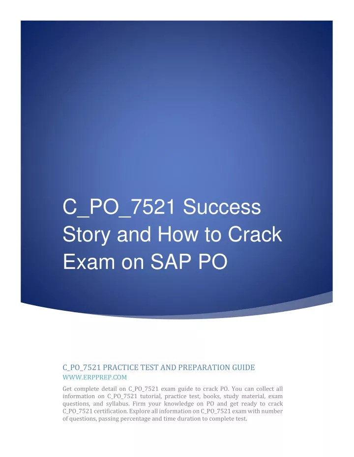 Ppt C Po Success Story And How To Crack Exam On Sap Po