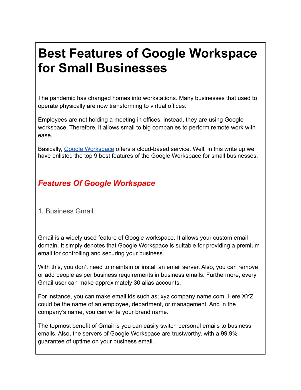 Ppt Best Features Of Google Workspace For Small Businesses Powerpoint