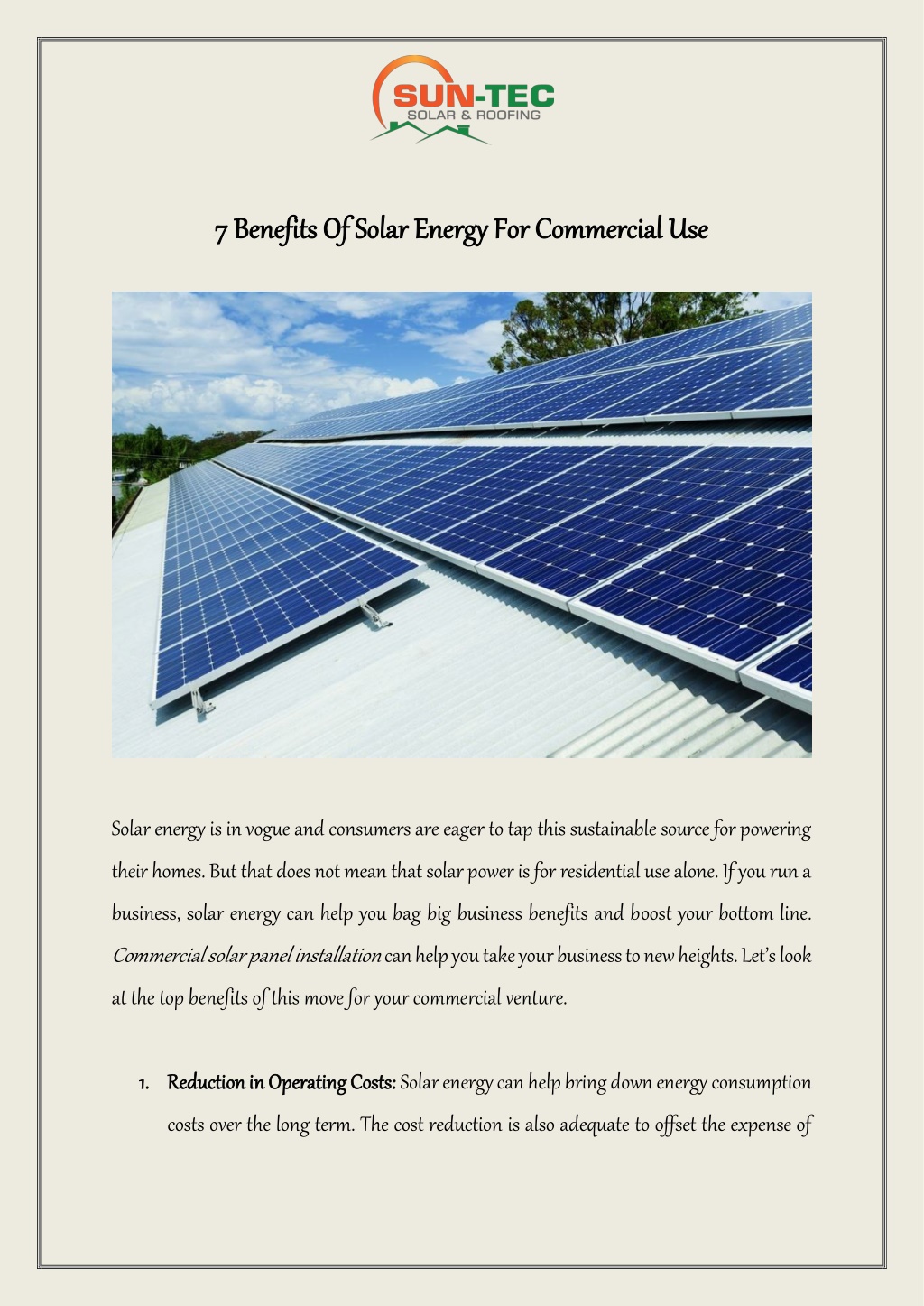 Ppt Benefits Of Solar Energy For Commercial Use Powerpoint