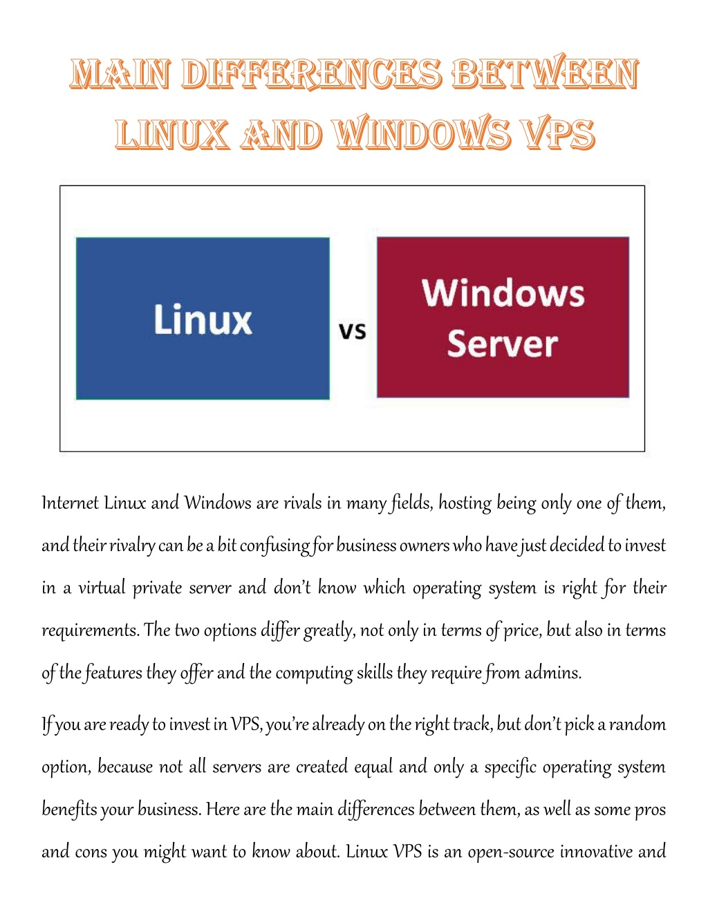 Ppt Main Differences Between Linux And Windows Vps Powerpoint