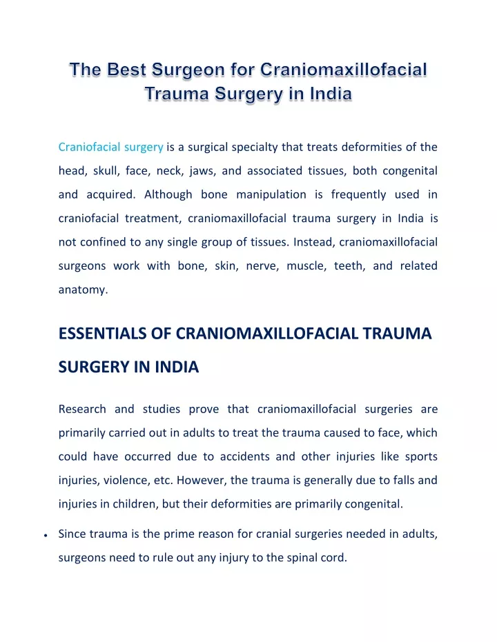 PPT The Best Surgeon For Craniomaxillofacial Trauma Surgery In India