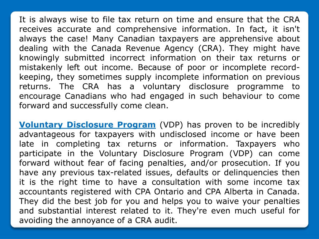 Ppt Advantage Of Cras Current Voluntary Disclosure Program