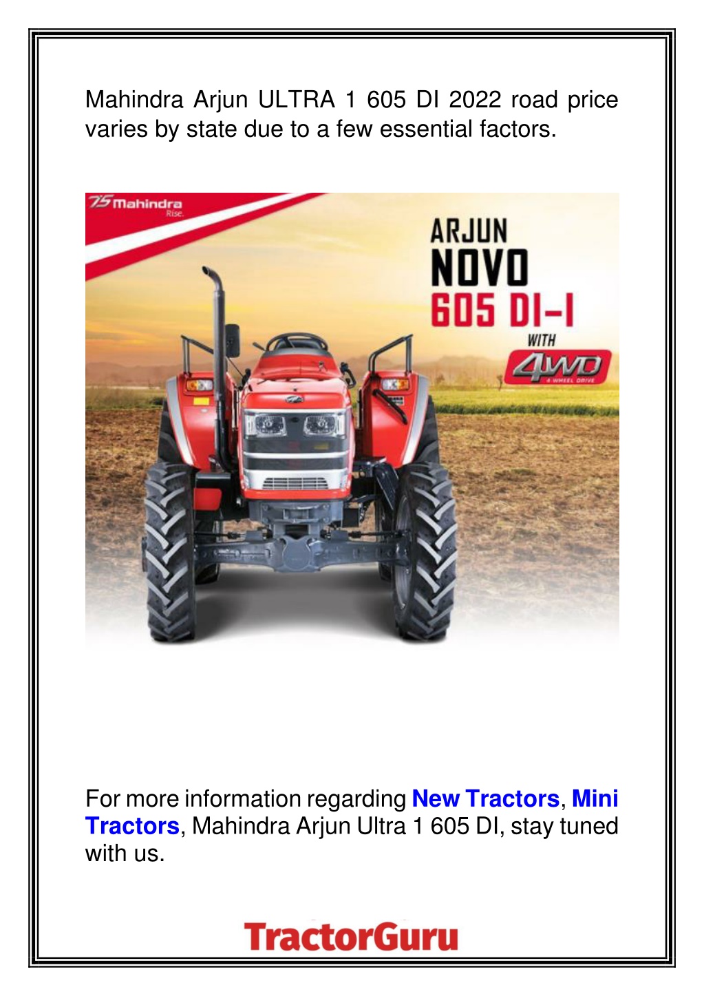 PPT Mahindra Arjun Ultra 1 605 DI Tractor Overview And Price