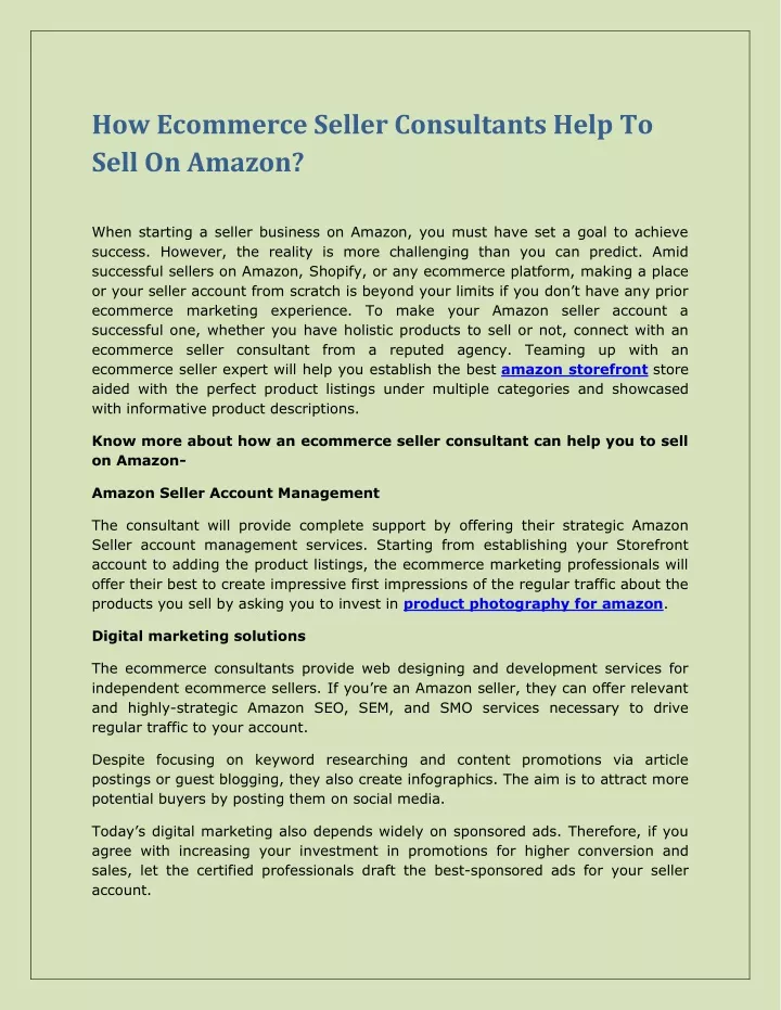 Ppt How Ecommerce Seller Consultants Help To Sell On Amazon