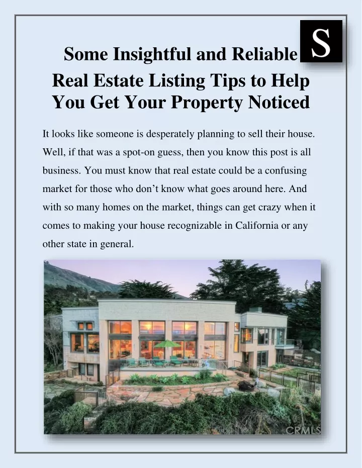 Ppt Some Insightful And Reliable Real Estate Listing Tips To Help You