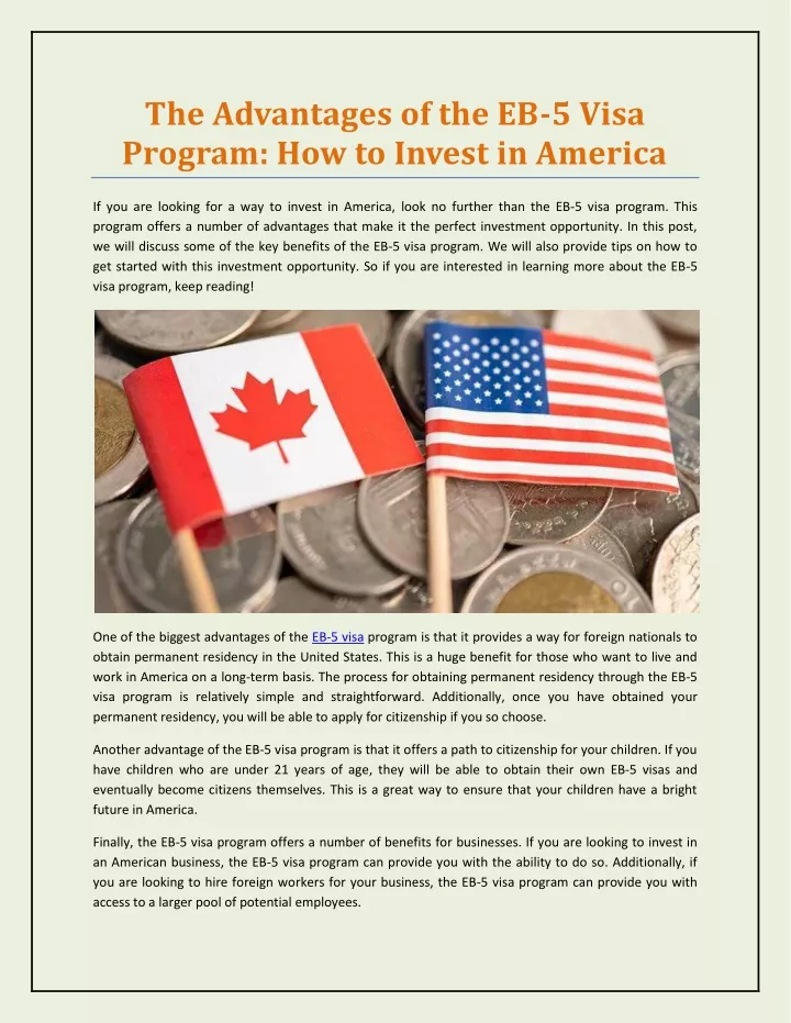 Ppt The Advantages Of The Eb Visa Program How To Invest In America