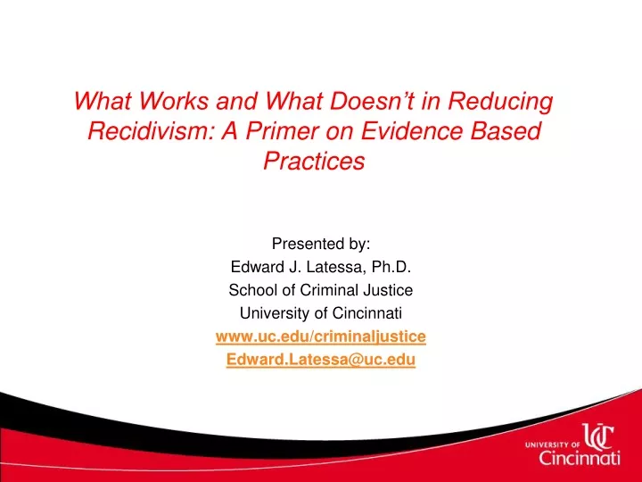 PPT What Works And What Doesnt In Reducing Recidivism A Primer On