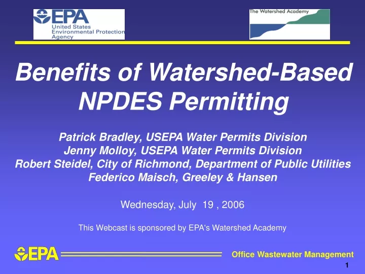 PPT Benefits Of Watershed Based NPDES Permitting Patrick Bradley