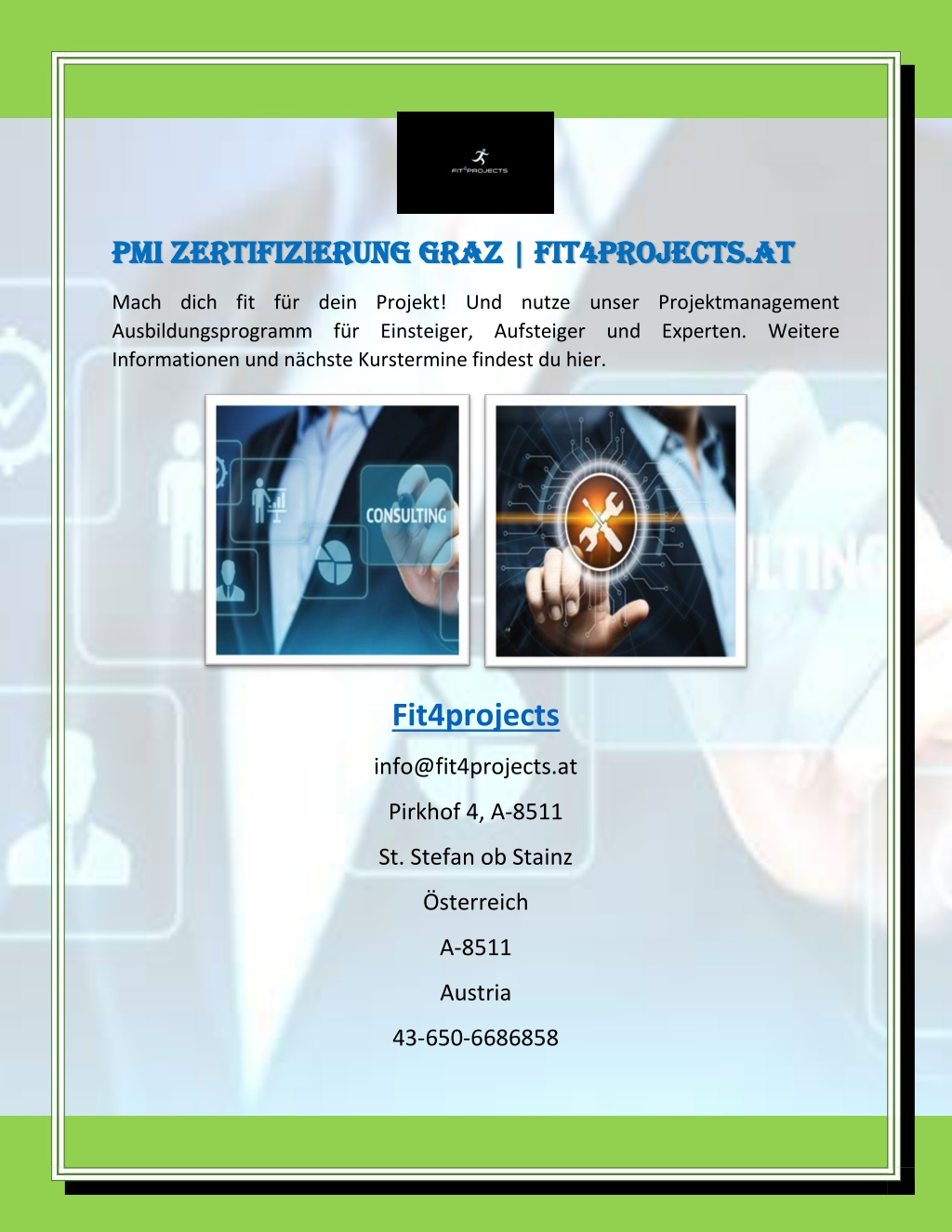 PPT PMI Zertifizierung Graz Fit4projects At PowerPoint Presentation