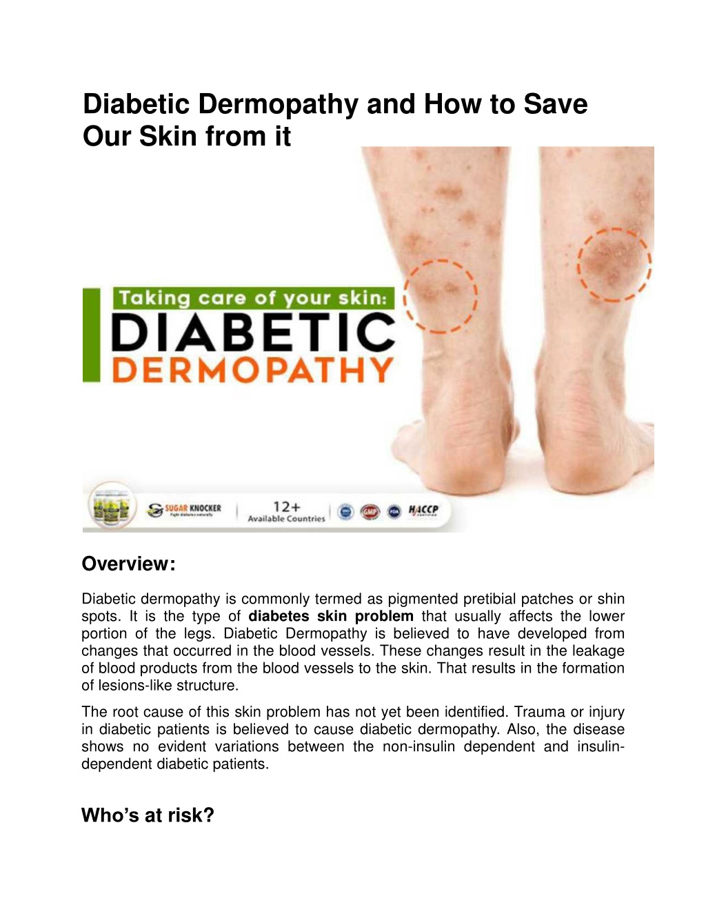 Ppt Diabetic Dermopathy And How To Save Our Skin From It Powerpoint