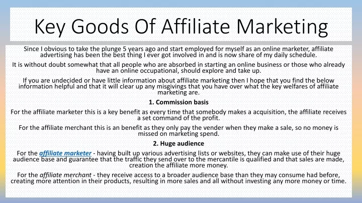 key goods of affiliate marketing n.