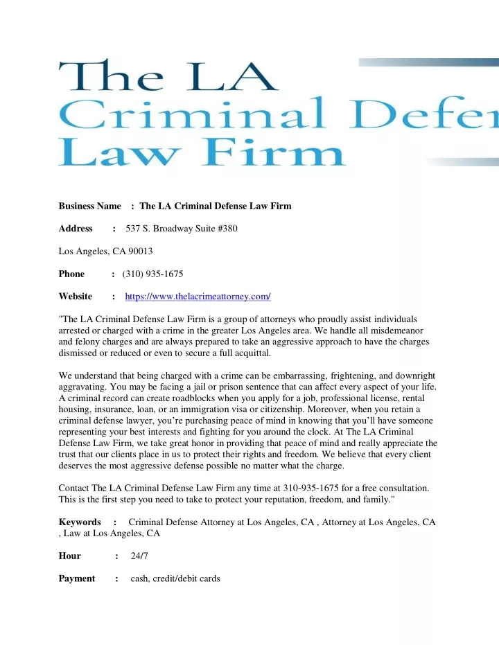 business name the la criminal defense law firm n.
