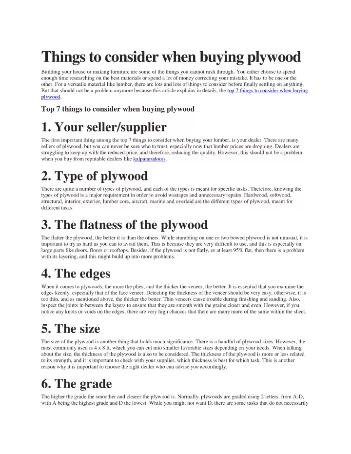things to consider when buying plywood n.