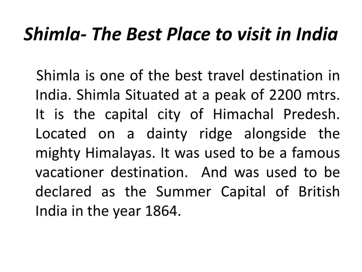 shimla the best place to visit in india n.
