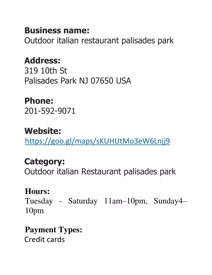 business name outdoor italian restaurant n.