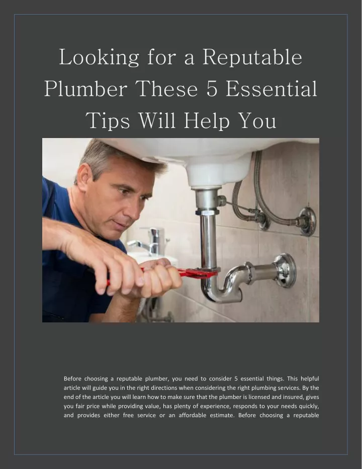 looking for a reputable plumber these 5 essential n.