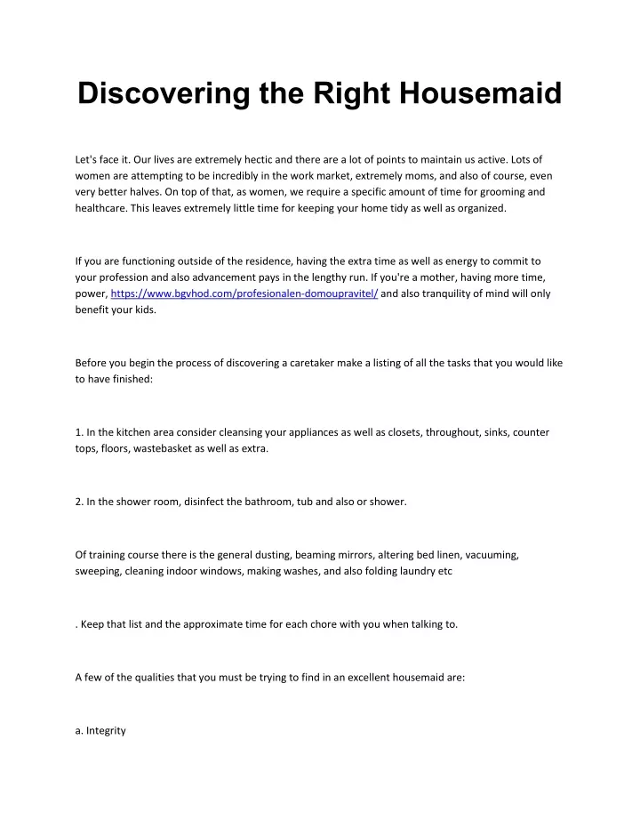 discovering the right housemaid n.