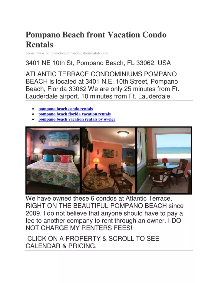 pompano beach front vacation condo rentals from n.