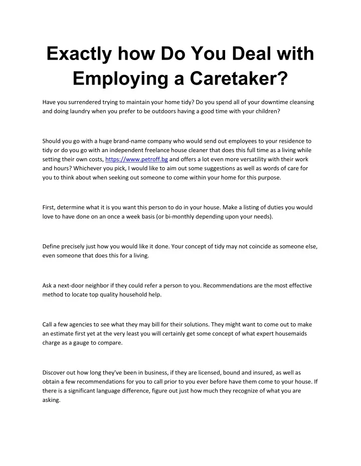 exactly how do you deal with employing a caretaker n.