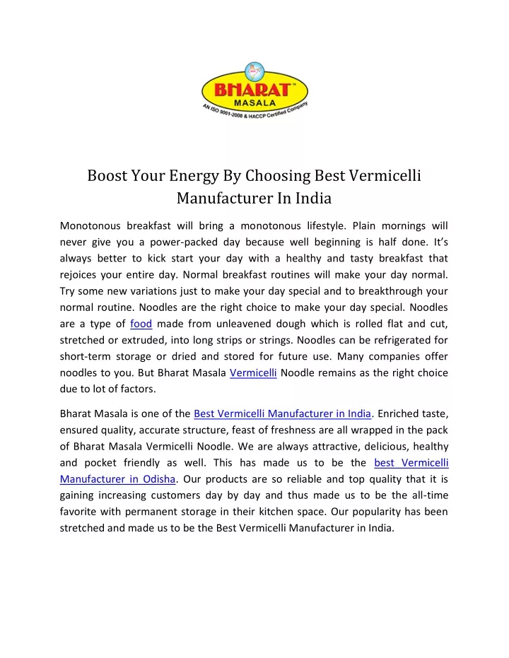 boost your energy by choosing best vermicelli n.