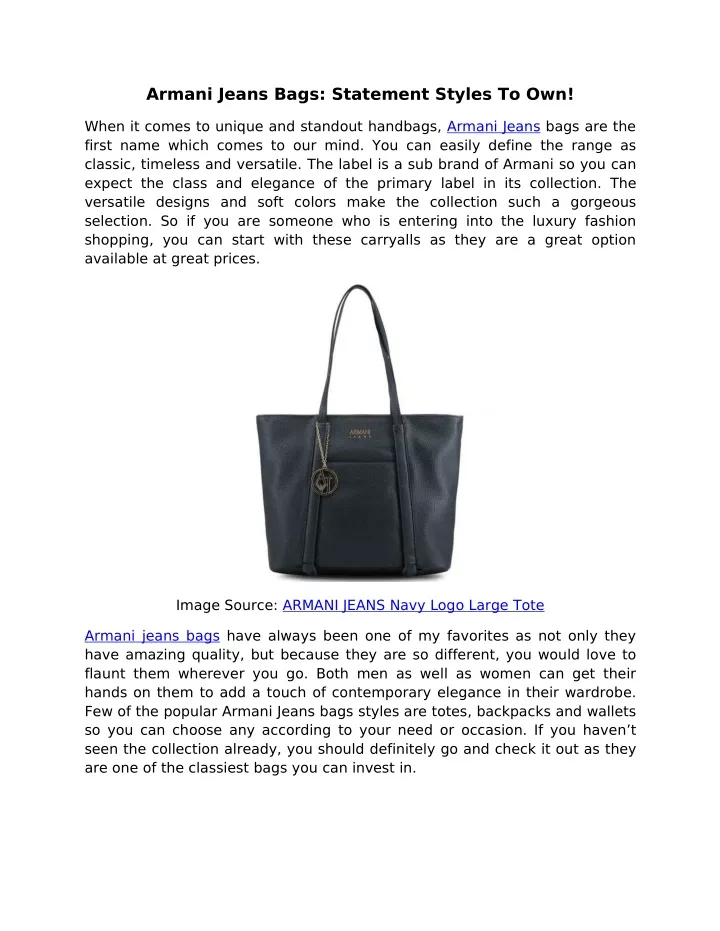 armani jeans bags statement styles to own n.