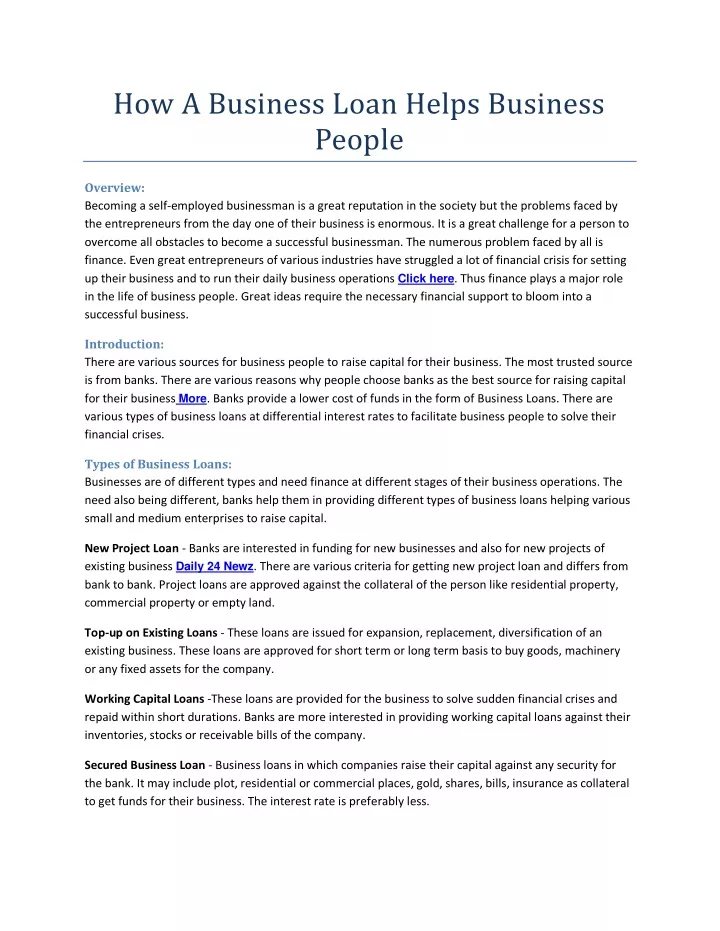 how a business loan helps business people n.