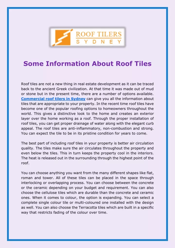 some information about roof tiles n.