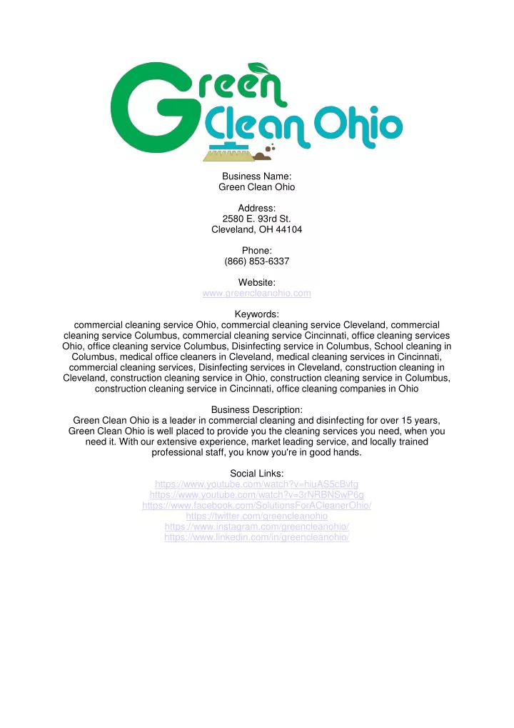 business name green clean ohio address 2580 n.