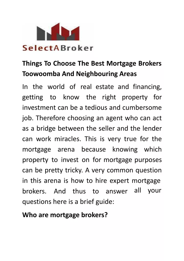 things to choose the best mortgage brokers n.