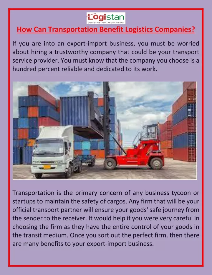 how can transportation benefit logistics companies n.
