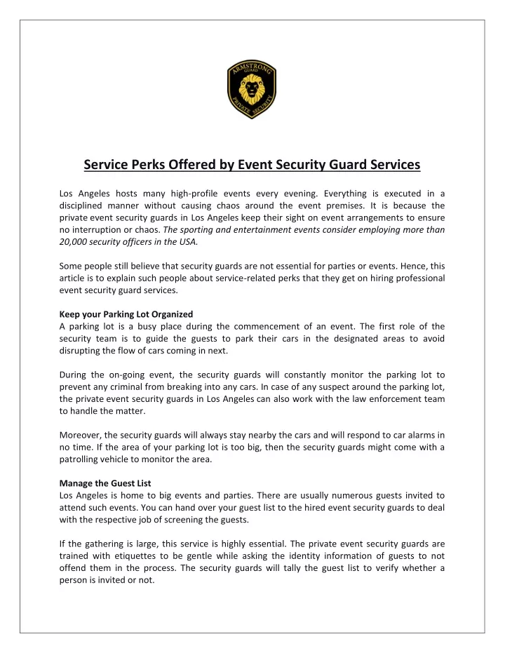 service perks offered by event security guard n.