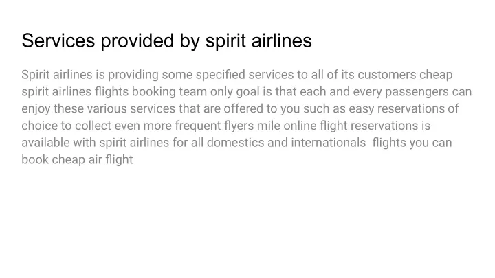 services provided by spirit airlines n.