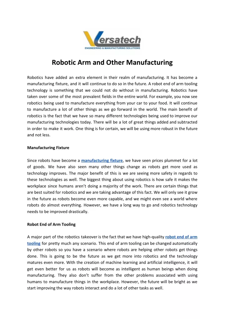 robotic arm and other manufacturing n.