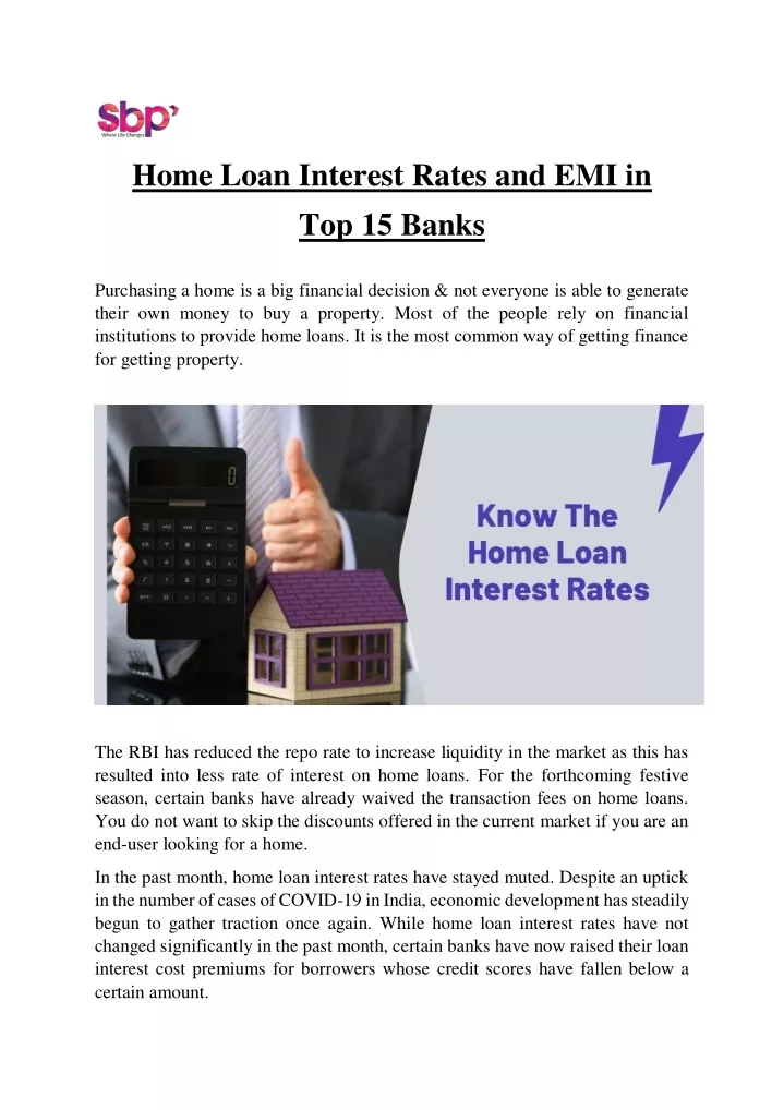 home loan interest rates and emi in top 15 banks n.