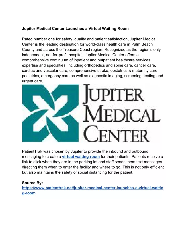 jupiter medical center launches a virtual waiting n.