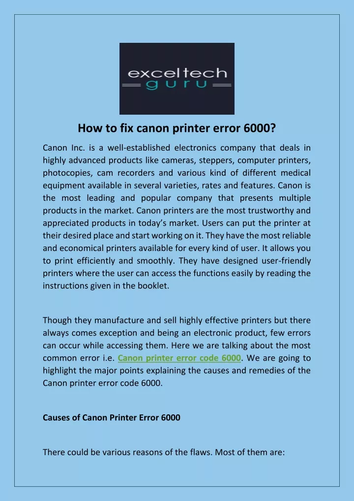 how to fix canon printer error 6000 n.