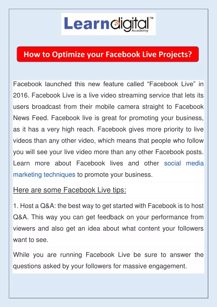 how to optimize your facebook live projects n.