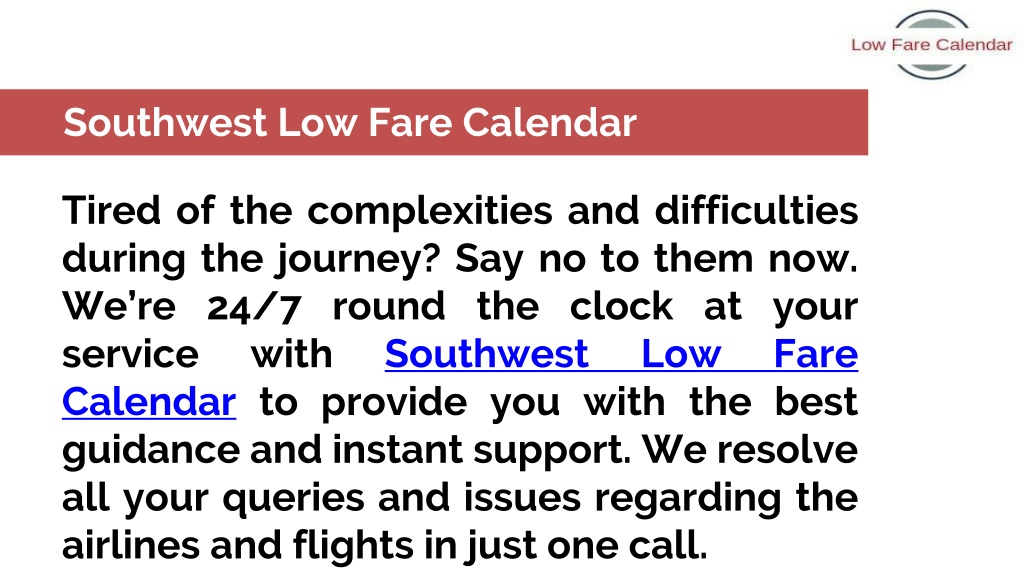 PPT Southwest Low Fare Calendar PowerPoint Presentation, free download ID10213500